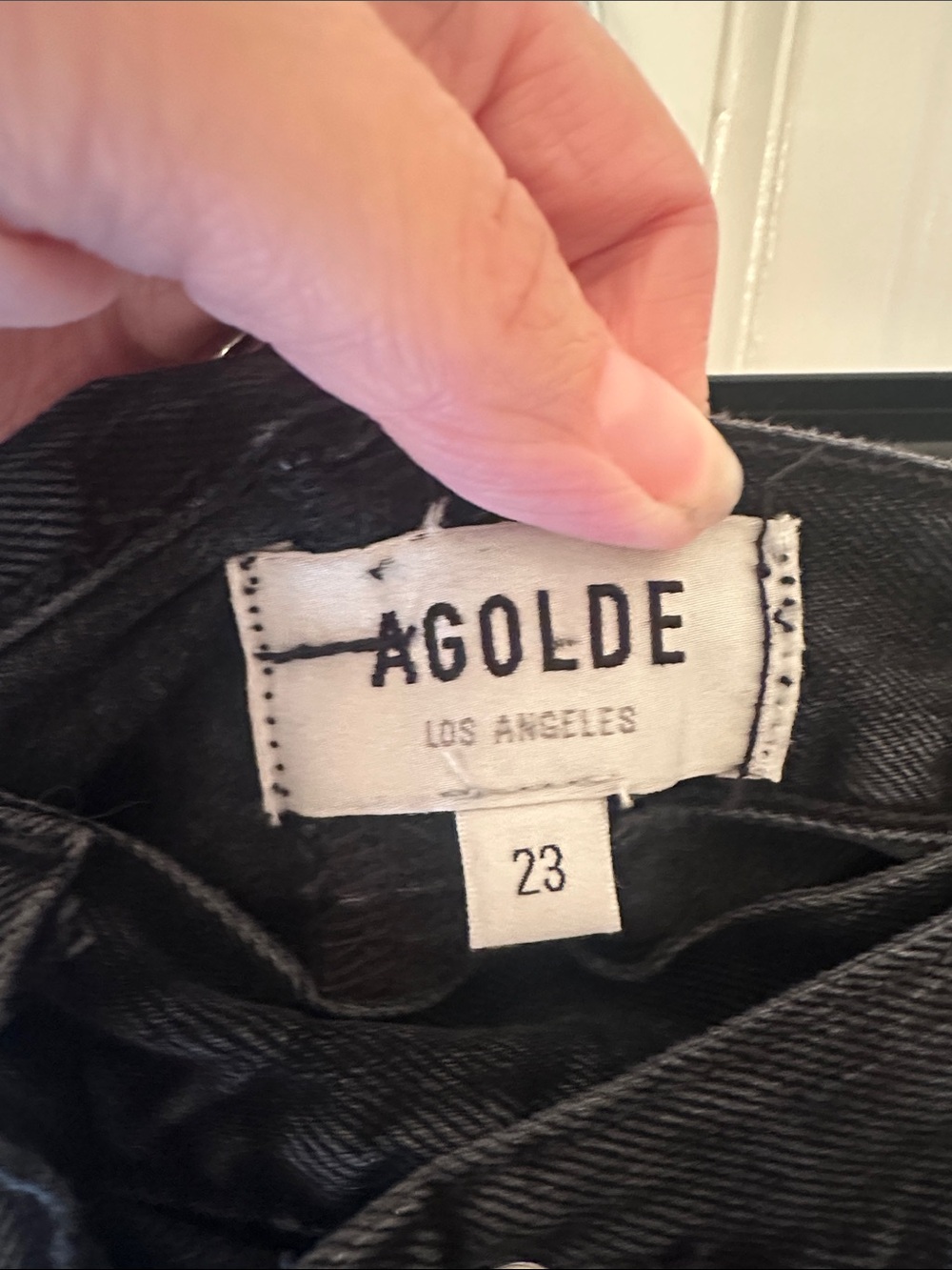 Agolde Criss Cross Asymmetrical Black Washed Frayed Hem Denim Shorts size 23 EUC - Picture 2 of 5
